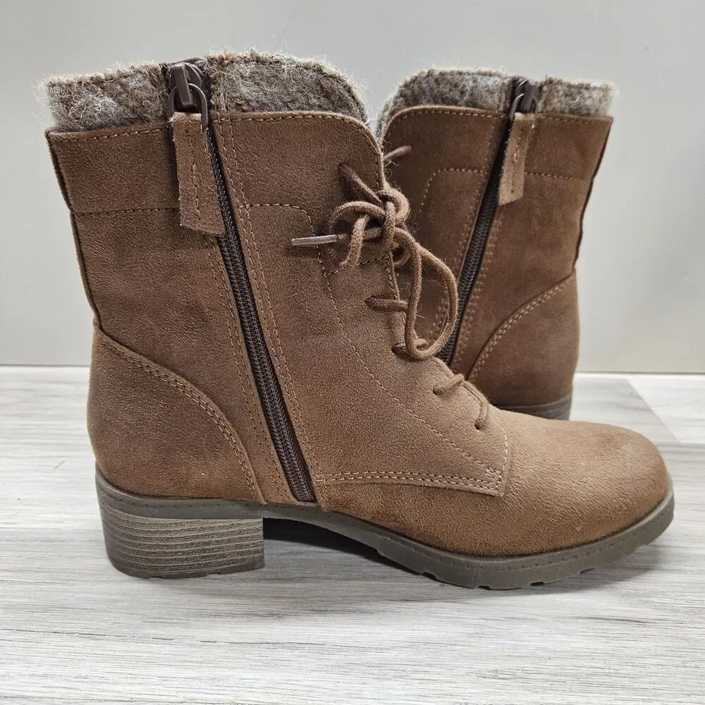 Universal Thread Womens Brown Ankle Boots Size 8.5 Casual Neutral Lace Up